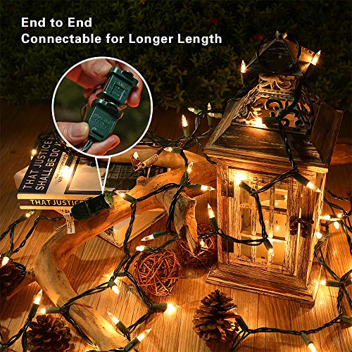 ODEETRONIC Christmas Lights, 21.63ft 100 Count Incandescent Clear Christmas Lights, UL Certified Outdoor Mini Clear Light Connectable, Green Wire Tree Light Indoor for Home Party Decor, Warm White
