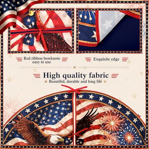 250th Anniversary Tree Skirt, 47'' 4th of July Tree Mat Patriotic Decorations American Flag Eagle Independence Day Christmas Holiday Party Decor Supplies