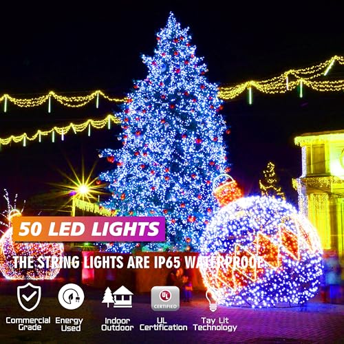 25ft 50 Counts Blue LED Christmas Lights - Commercial Grade Christmas Lights Outdoor Waterproof,LED Lights 5mm Wide Angle Green Wire, Xmas Tree Lights, IP65, UL