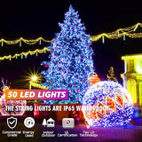 25ft 50 Counts Blue LED Christmas Lights - Commercial Grade Christmas Lights Outdoor Waterproof,LED Lights 5mm Wide Angle Green Wire, Xmas Tree Lights, IP65, UL