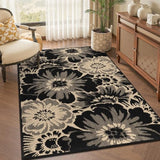Findosom Washable Area Rug 3x5, Non Slip High-Low Textured Floral Rugs for Bedroom with Rubber Backing, Boho Carpet for Living Room, Kitchen, Entryway, Laundry, Black & Beige