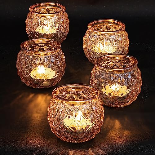 24 Pcs Gold Votive Candle Holders Round Glass Candle Holders Bulk