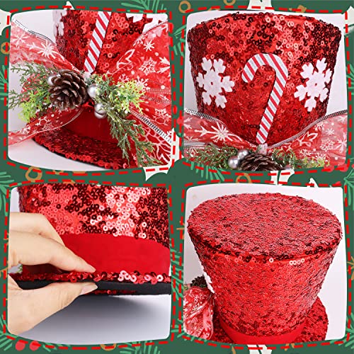 Christmas Tree Topper Hat, 2025 Red Candy Cane Bow Christmas Tree Top Toppers with 6.5ft Ribbon Light, Shiny Xmas Santa Tree Toppers Christmas Decorations for Holiday Decor