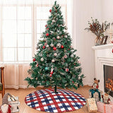 July 4th Patriotic American Flag Plaid Red Blue White 36 Inch Christmas Tree Skirt Carpet Mat Funny Party Decor Supplies for Xmas Halloween Decorations Occasion Ornament