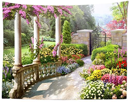 BELECO Romantic Spring Secret Garden Tapestry Wall Hanging 60x40Inch Colorful Blossoming Flowers Green Plants Outdoor Nature Tapestry Home Wall Decor Aesthetic Living Room Bedroom Dorm Decor