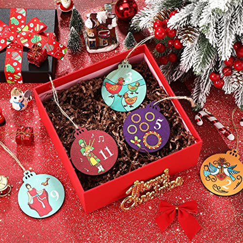 12 Pieces 12 Days of Christmas Ornaments Wooden Set 3.15 Inch Colorful Xmas Twelve Days of Christmas Hanging Ornaments for Xmas Tree(Round Style)