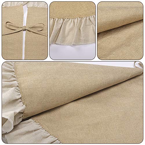 Summer Burlap Tree Skirt 48'', Large Tree Skirt with Ruffle Border, Rustic Farmhouse Decorations Tree Ornaments, Brown Linen Tree Mat for Wedding Boho Coastal Holiday Party Decor