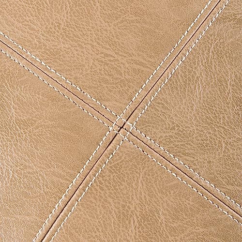 Fancy Homi 2 Packs Waterproof Faux Leather Tan Decorative Throw Pillow Covers 18x18 Inch for Outdoor Couch Bed, Taupe Modern Farmhouse Boho Home Decor, Plaid Hand Stitched Beige Cushion Case 45x45 cm