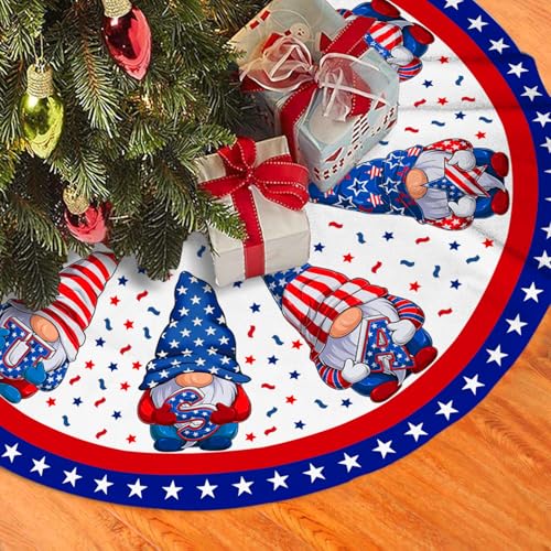 4th of July Decoratios for Tree Skirt Gnome Stars Patriotic America Memorial Day 36in Holiday Tree Skirt Decor for Party Indoor Home