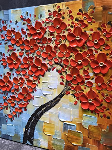 YaSheng Art - 24x24inch Wall Art,Hand Painted oil painting, Modern Abstract Floral Oil Painting, Wall Art for Living Room, Bedroom Wall Decor, 3D Textured Framed Red Floral Paintings, Modern Home Office Wall Decor