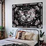 Fungarth Skeleton Butterfly Tapestry Pink Skull Hippie Mushroom Plants Tapestry for Bedroom Moon phase Aesthetic Tapestries Wall Hanging for Living Room Dorm (Pink, 48” x 36”)