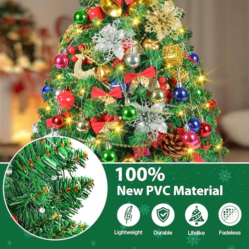 2FT Mini Christmas Tree, Small Christmas Tree with Lights, Prelit Tabletop Christmas Tree with 100 Branch Tips and 80+ DIY Ornaments, Christmas Decorations Indoor and Gifts for Men Women