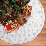 LOMOHOO Christmas Tree Skirt Large White&Gold Luxury Faux Fur with Snowflakes Tree Skirt Christmas Decorations Plush Tree Skirts Xmas Ornaments (36 inches/90cm)