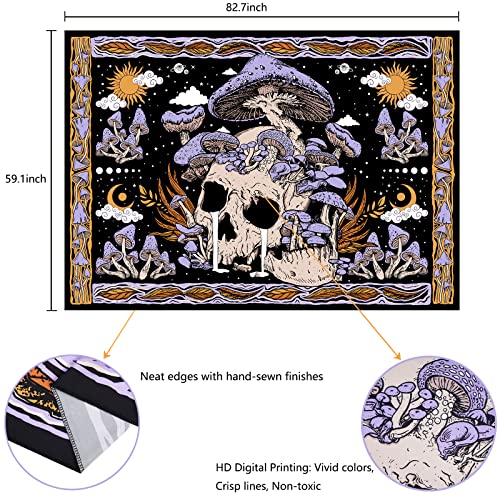 Uspring Mushroom Skull Wall Tapestry - Skeleton Leaves Hippie Large Purple for Bedroom, Wall Hanging (59.1 x 82.7 inches)