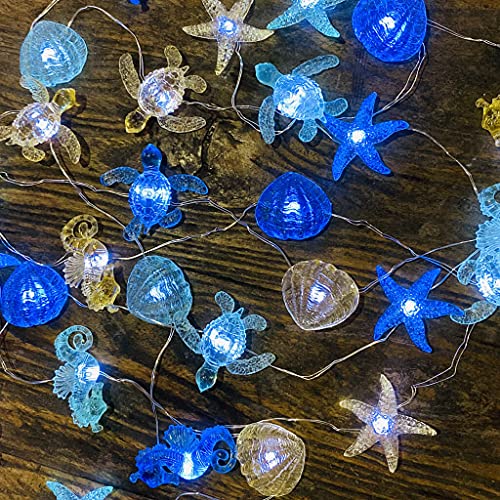 Ocean Themed String Lights Marine Life Night Light Beach Décor Sea Turtle Seahorse Starfish Clam Decorative Lights Battery Operated USB Plug in 30LED 10ft Christmas Tree Ornaments Holiday Bedroom