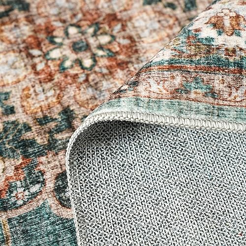 Washable Oriental Hallway Runner Rug - 2x6 Rugs for Living Room Soft Carpet for Bedroom Kitchen Waterproof Floral Distressed Indoor Stain Resistant Non-Shedding Floor Carpets (Green, 2X6)