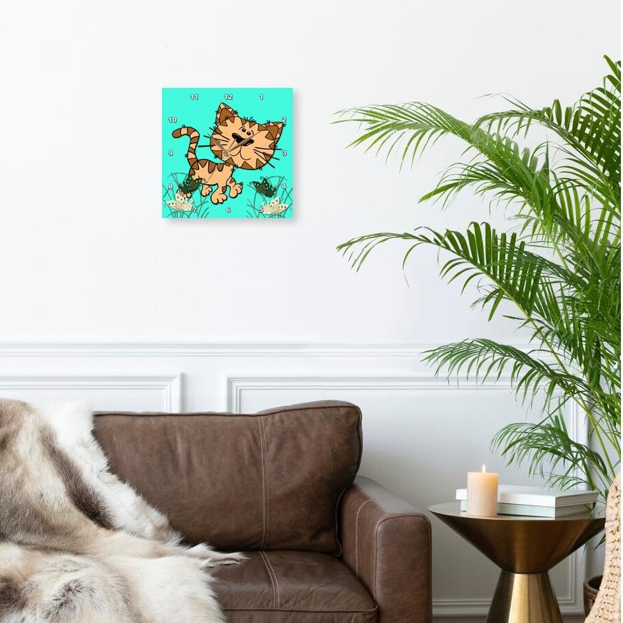 3dRose Funny Cat. Turquoise. Kids Decor. Cool Image. - Wall Clock, 15 by 15-Inch (DPP_218421_3)