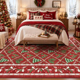 Red Christmas Rug 5x7 for Living Room, Bedroom, Playroom, Nursery Room Machine Washable Low Pile with Non-Slip Backing Christmas Decor for Home (Xmas Red)