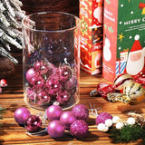24pcs Mini Pink Shatterproof Christmas Ball Ornaments, 1.18 Inch Plastic Christmas Tree Decorations, Shiny Matte Glitter Ornaments for Pastel Tree Wreath Garland Holiday Party Decor