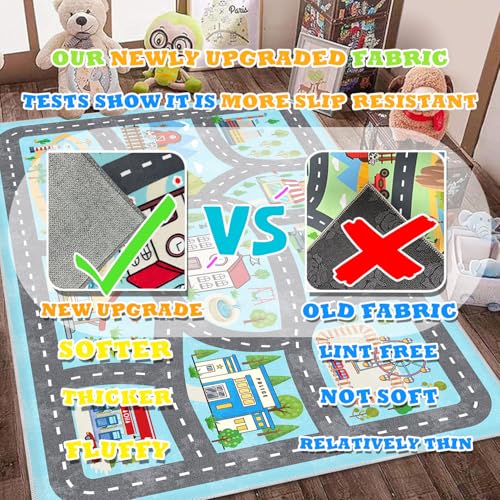 Kids Rug Car Rugs 31''x47'' Playmat Carpet for Play Toy Cars for Playroom Classroom Kids Room, Non-Slip Road Traffic Floor Rug Mats, Washable Children's Town Road Play Rug.