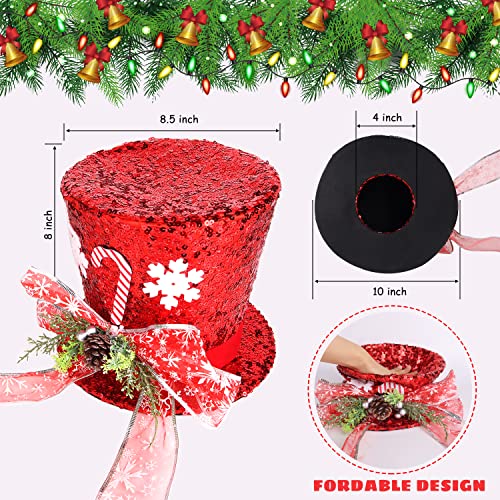 Christmas Tree Topper Hat, 2025 Red Candy Cane Bow Christmas Tree Top Toppers with 6.5ft Ribbon Light, Shiny Xmas Santa Tree Toppers Christmas Decorations for Holiday Decor