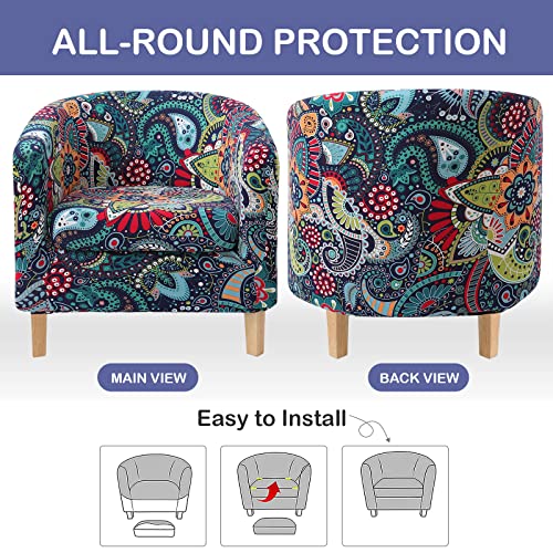 hyha 2 Pieces Printed Tub Chair Slipover with Cushion Cover, Removable Stretch Club Chair Cover for IKEA Tullsta, Armchair Cover Furniture Protector for Living Room,Blue Green