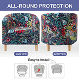 hyha 2 Pieces Printed Tub Chair Slipover with Cushion Cover, Removable Stretch Club Chair Cover for IKEA Tullsta, Armchair Cover Furniture Protector for Living Room,Blue Green