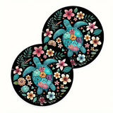 2pcs Turtle Flowers Car Coasters, 2.75-in Ocean Blue Theme Car Cup Holder Coaster Mats for Car Vehicles & Home Desk, Car Interior Accessories for Women & Men