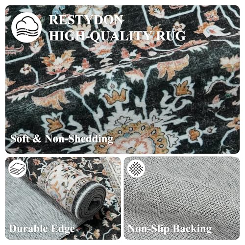 3x8 Washable Hallway Runner Rug: Soft Non-Slip Black Kitchen Rug