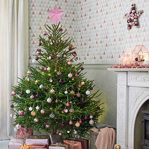 10 Inch Christmas Tree Topper, Pink Star Tree Topper Glittered Christmas Tree Decorations for Indoor Home Décor (Pink)