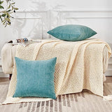 GAWAMAY Decorative Square Throw Pillow Covers 22"x22" Inch Set of 2, Super Soft Chenille Pillows Farmhouse Fall Pillowcase for Living Room Bedroom Sofa Couch Cushion Cover Smoke Blue 55x55cm