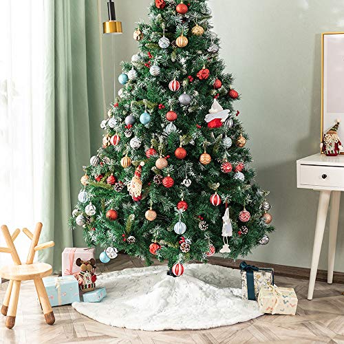 White Plush Christmas Tree Skirt 30 inches Snow White Fur Christmas Tree Skirt Mat with Sliver Sequin Snowflake Xmas Tree Skirt Base Cover for Christmas New Year Decorations (White-S, 78cm)
