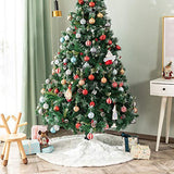 White Plush Christmas Tree Skirt 30 inches Snow White Fur Christmas Tree Skirt Mat with Sliver Sequin Snowflake Xmas Tree Skirt Base Cover for Christmas New Year Decorations (White-S, 78cm)