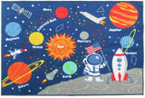 HUAHOO Kids Rug Educational Learning Carpet Galaxy Planets Stars Blue Children's Fun Area Rug Nursery Rugs Solar System Rectangle Rug (Stars, 32"x47")