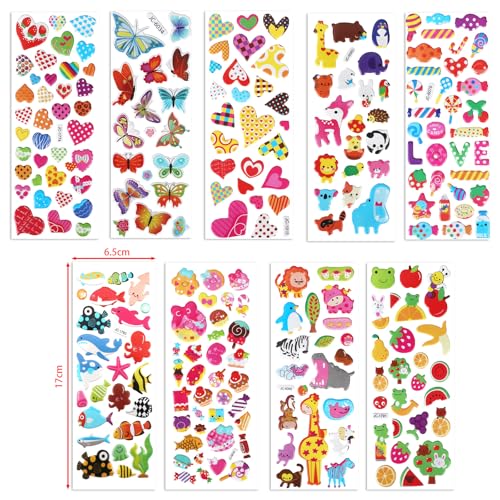 20 Sheets of 3D Stickers for Kids & Toddlers, Multiple Designs Self-Adhesive Puffy Stickers Includes Animals Numbers Letters Fruits for Scrapbooking Journal Water Bottle DIY Craft (Girl Style)