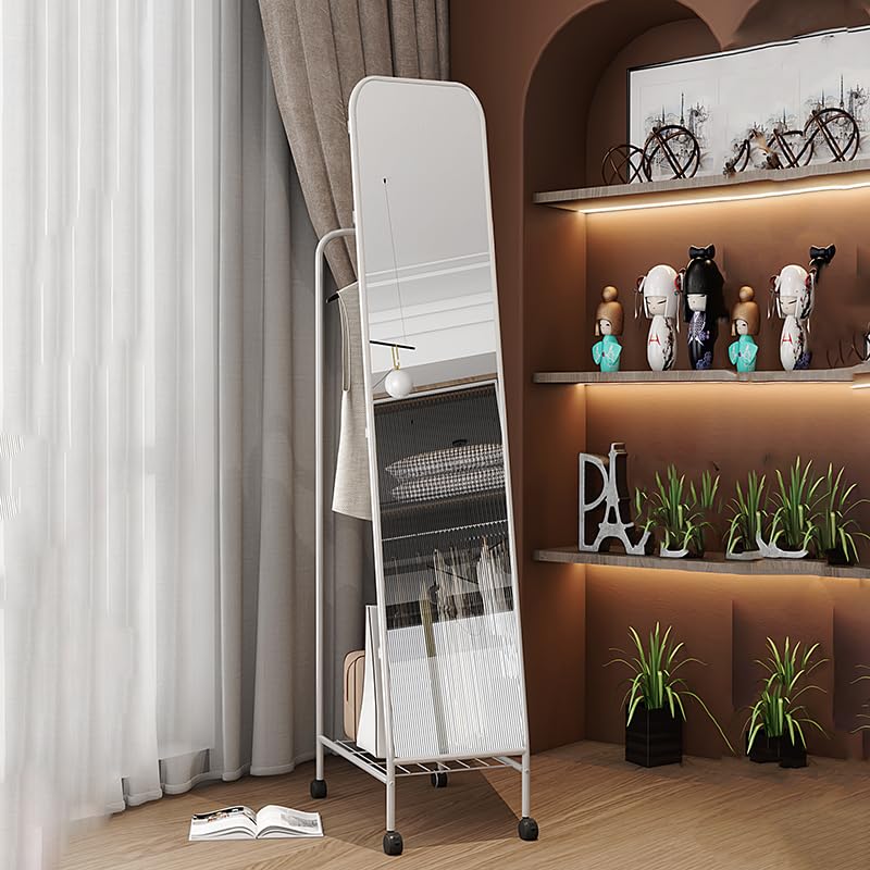 Standing Mirrors Full-Length Dressing Mirror, Floor-Standing Household Coat Rack, Multi-Functional Clothes Rack, Mobile Fitting Mirror(Gold)