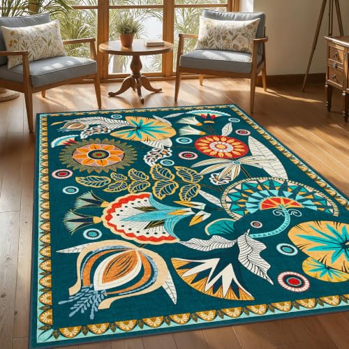 Joydeco Egypt Floral 3x5 Entryway Rug, Washable Boho Hallway Kitchen Rug
