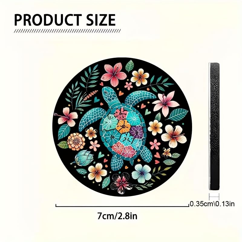 2pcs Turtle Flowers Car Coasters, 2.75-in Ocean Blue Theme Car Cup Holder Coaster Mats for Car Vehicles & Home Desk, Car Interior Accessories for Women & Men