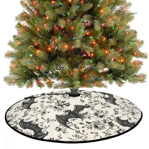 Bat Floral Christmas Tree Skirt, Merry Xmas Holiday Party Decor Rustic Farmhouse Halloween Ornaments Large Pen Tree Mat for 4-6 ft Christma Decoration 3' (Bat Floral, 36")
