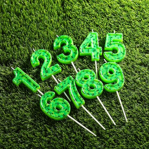 PHD CAKE 2.76 Inch Number 7 Pixel Birthday Candles, Green Miner Number Candles, Cake Number Candles, Party Celebration, Style Candle