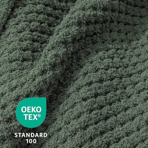Waffle Knit Throw Blanket, Luxury Cozy Chunky Knit Throw Blanket for Couch, 50 x 60 Inch Thick Ultra-Soft Feather Yarn Knitted Blanket for Sofa, Bed, Home Decor - Sage