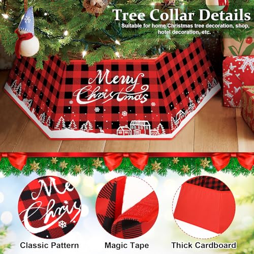 Christmas Tree Collar Buffalo Plaid, Christmas Tree Base Cover, Fabric Hexagon Tree Base Skirt with Six Patterns, Christmas Tree Base Bottom Stand Cover with 31In Diameter for Tree Decoration