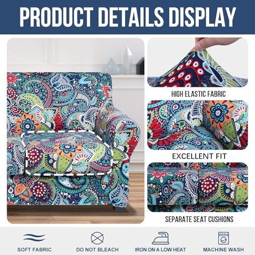 hyha Couch Covers, Chair/Sofa Covers, Floral Pattern, Stretch, Printed, 2 Pieces, Armchair Slipcover, Separate Couch Cushion Slipcover, Furniture Protector for Dogs(Armchair, Paisley Floral)