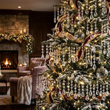 HOHIYA Crystal Christmas Ornaments Set 30PCS Clear Acrylic Hanging Icicle Prisms and Bead Garland for Christmas Tree Wedding Chandelier Window Party Holiday Decorations