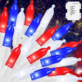 LAMPHOME 50 LED Outdoor Red White Blue Patriotic Lights, 16 FT Mini String Light with 9 Modes & 6 Hour Timer, Waterproof Battery Operated for Independence Day Holiday Memorial Day Party Decor