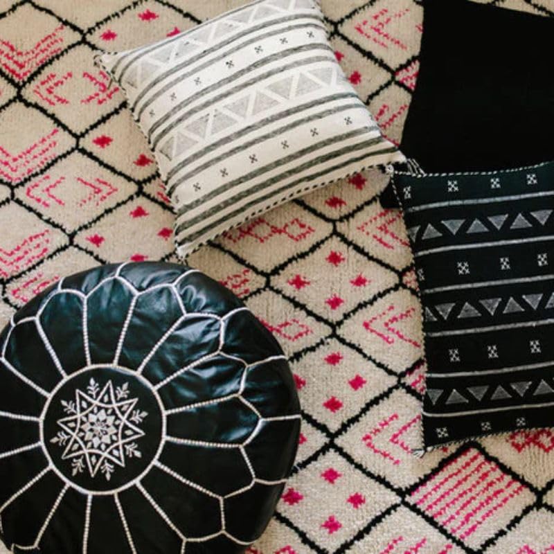 Genuine Leather Moroccan Ottoman Unstuffed Round Pouf - Black Color