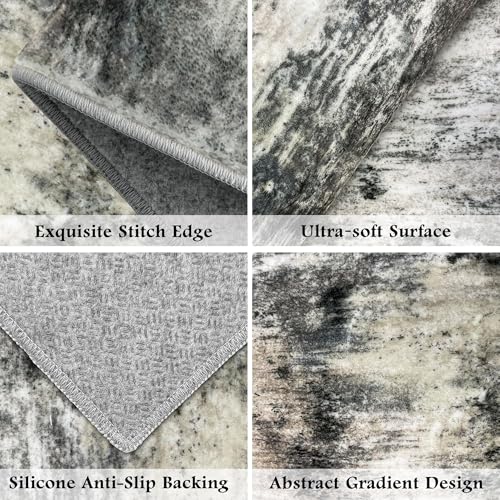 Upgrade Non Slip Kitchen Rugs Sets of 3 Washable Kitchen Mats for Floor Abstract Kitchen Runner Rug Soft Floor Mat Set Kitchen Carpet Rugs for Hallway, Laundry, Sink, Entryway, Black Grey/Gold