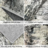 Upgrade Non Slip Kitchen Rugs Sets of 3 Washable Kitchen Mats for Floor Abstract Kitchen Runner Rug Soft Floor Mat Set Kitchen Carpet Rugs for Hallway, Laundry, Sink, Entryway, Black Grey/Gold