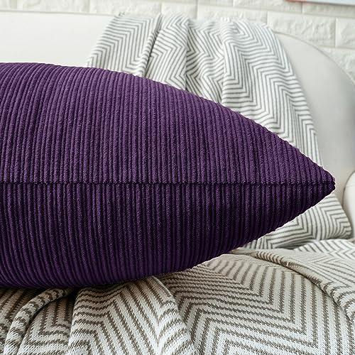 HWY 50 Purple Chenille Throw Pillow Covers 16x16 Inch Buttons Pack of 2