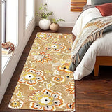 Lahome Floral Runners Rugs for Hallways - 2x6 Washable Non-Slip Kithcen Runner Rug Throw Soft Lightweight Bedroom Rug, Tan Paisley Print Modern Indoor Carpet Runner for Bathroom Laundry Room Entrance
